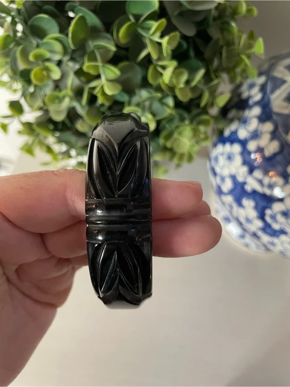 Vintage 1940's Bakelite Deeply Carved Black Bangle Bracelet